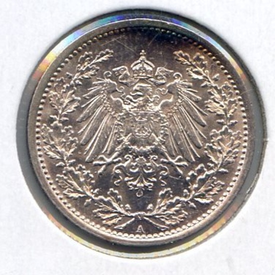 Germany 1915-A silver 1/2 mark choice BU