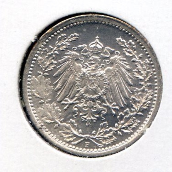Germany 1918-F silver 1/2 mark UNC