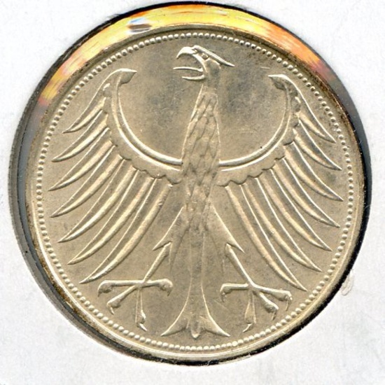 Germany 1965-D silver 5 mark UNC