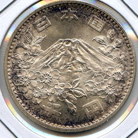 Japan 1964 silver 1000 yen Tokyo Olympics choice toned BU