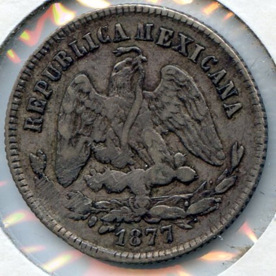 Mexico 1877 ZsS silver 25 centavos VF