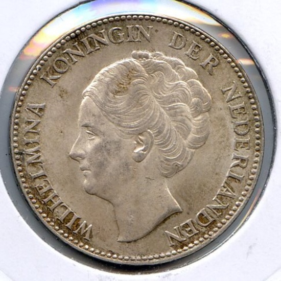 Netherlands 1931 silver 1 gulden toned AU/UNC