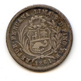 Peru 1861-YB silver 1/2 real F
