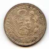 Peru 1909-FG silver 1/2 dinero toned prooflike BU