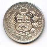 Peru 1908-FG silver 1/2 dinero choice BU
