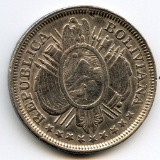 Bolivia 1891 CB silver 50 centavos XF