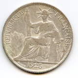 French Indochina 1925-A silver 20 cents about VF cleaned