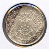 Germany 1918-D silver 1/2 mark choice BU