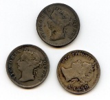 Hong Kong 1893, 1897, 1899 silver 5 cents, 3 pieces