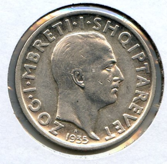 Albania 1935 silver 1 frang ar AU