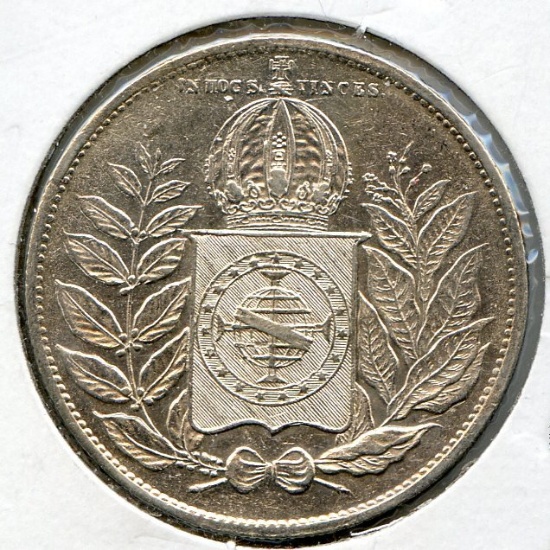 Brazil 1852 silver 2000 reis AU