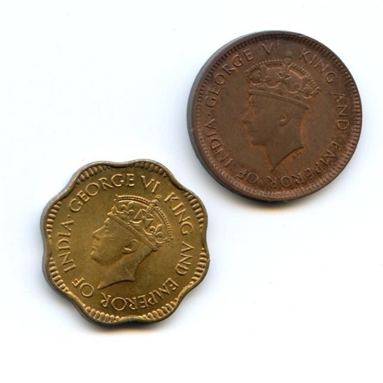Ceylon 1940 1/2 cent UNC & 1944 2 cents BU