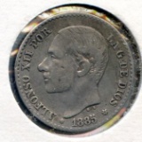 Spain 1886 MS-M silver 50 centimos VF