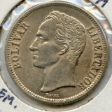 Venezuela 1945 & 1960 silver 2 bolivares, 2 AU/UNC pieces