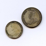 Ceylon 1922 silver 25 cents & 1924 silver 10 cents F or better