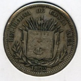 Costa Rica 1892 silver 25 centavos good VF