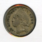 Dominican Republic 1897 silver 10 centavos about VF