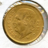 Mexico 1906 GOLD 5 pesos AU