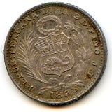 Peru 1898-JF silver 1 dinero toned AU/UNC