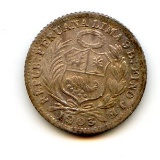 Peru 1903-JF silver 1/2 dinero toned BU