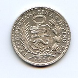 Peru 1914-FG silver 1/2 dinero BU
