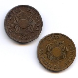 Peru 1919-43 1 centavos, 4 pieces XF to AU