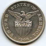 Philippines 1908-S silver 1 peso XF