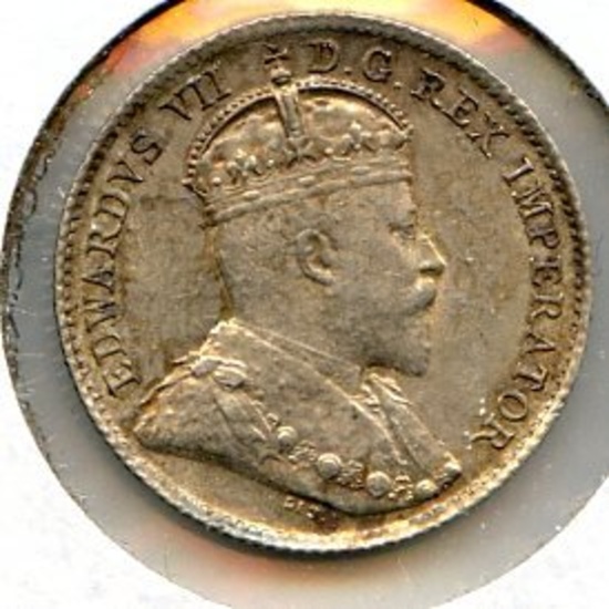 Canada 1907 silver 5 cents XF nice
