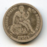 USA 1889 silver 10 cents about F
