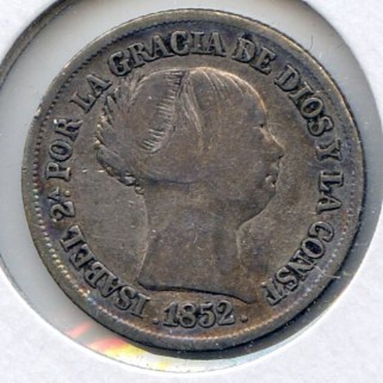 Spain 1852 silver 2 reales about VF