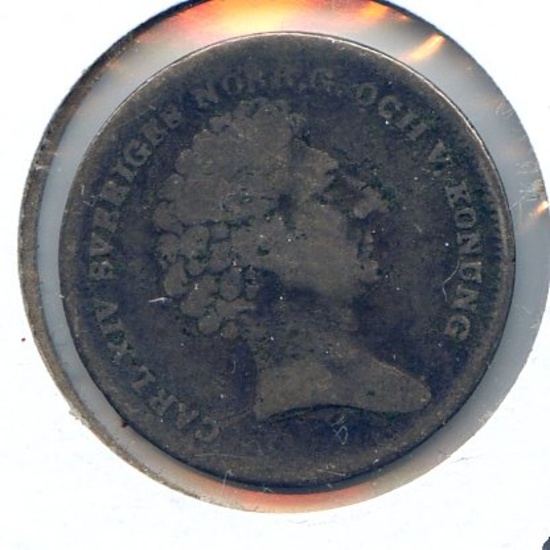 Sweden 1833 silver 1/8 riksdaler VG