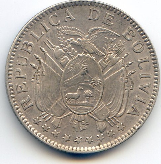 Bolivia 1909-H silver 50 centavos XF