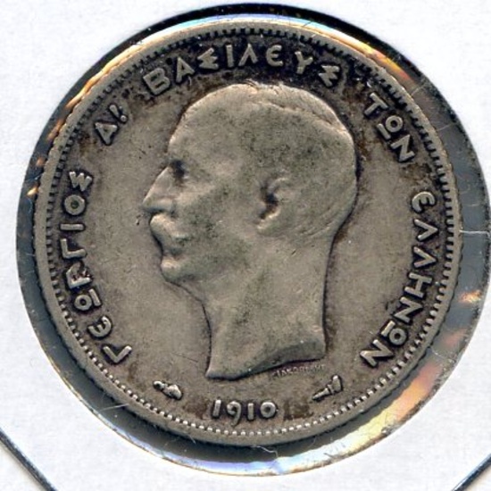 Greece 1910 silver 1 drachma VF