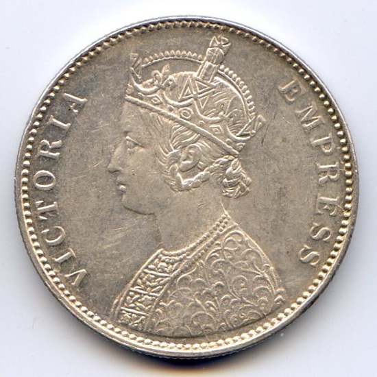 India/British 1879 silver 1 rupee lustrous AU