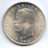 Sweden 1939-G silver 2 kronor gem BU