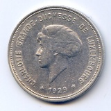 Luxembourg 1929 silver 5 francs XF