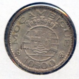 Mozambique 1966 silver 10 escudos AU