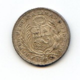 Peru 1910 silver 1/2 dinero UNC
