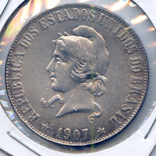 Brazil 1907 silver 2000 reis XF