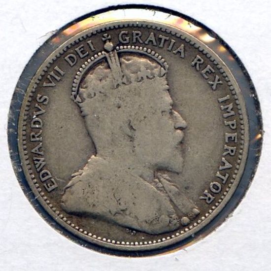 Canada 1908 silver 25 cents VG semi-key date