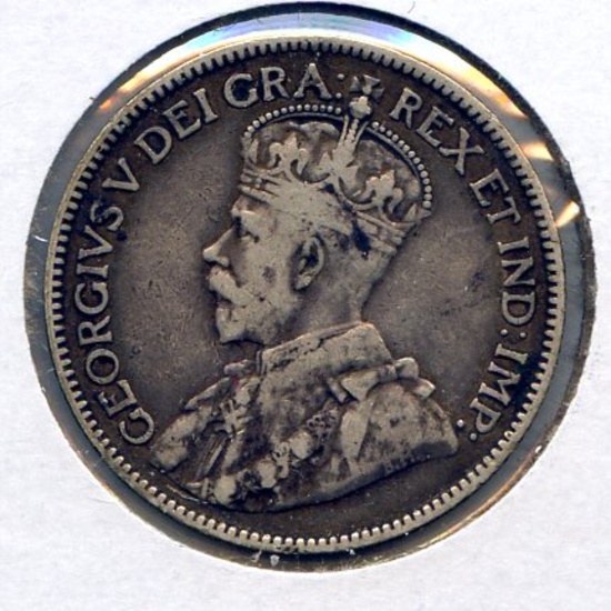 Canada 1912 silver 25 cents F+