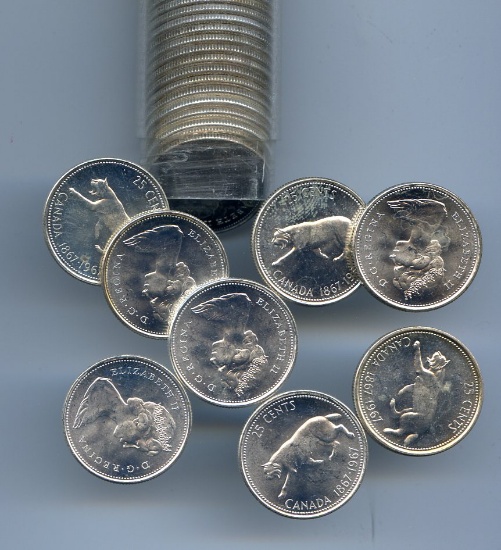 Canada 1967 silver 25 cent roll, 40 choice BU pieces