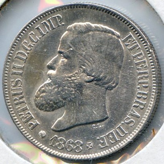 Brazil 1868 silver 500 reis AU