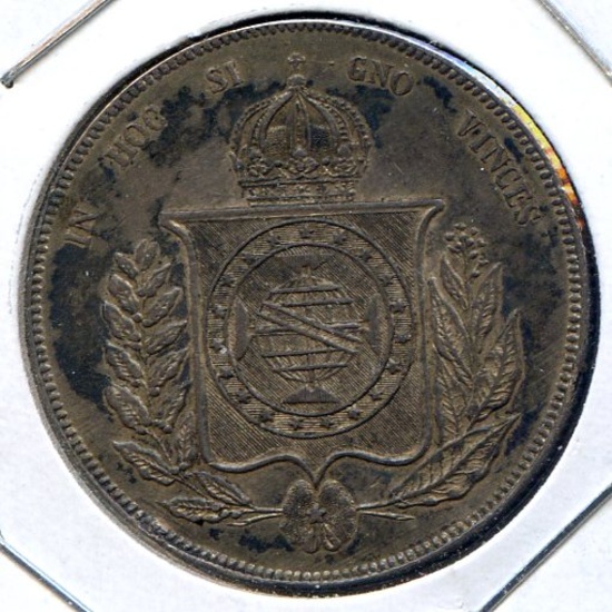 Brazil 1866 silver 1000 reis toned XF
