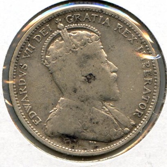 Canada 1907 silver 25 cents VG/F