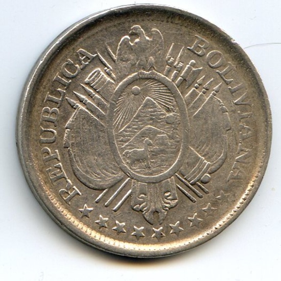 Bolivia 1896 ES silver 50 centavos good VF
