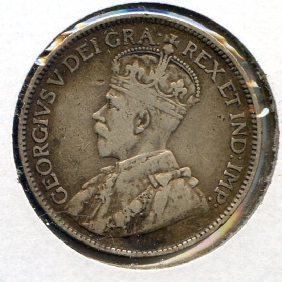 Canada 1913 silver 25 cents F+
