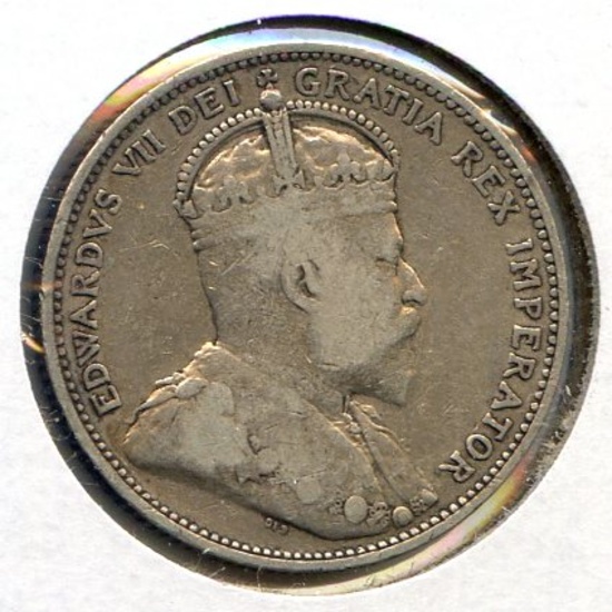 Canada 1910 silver 25 cents F