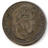 France 1843-B silver 5 francs VF