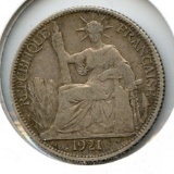 French Indochina 1921-A silver 20 cents about VF